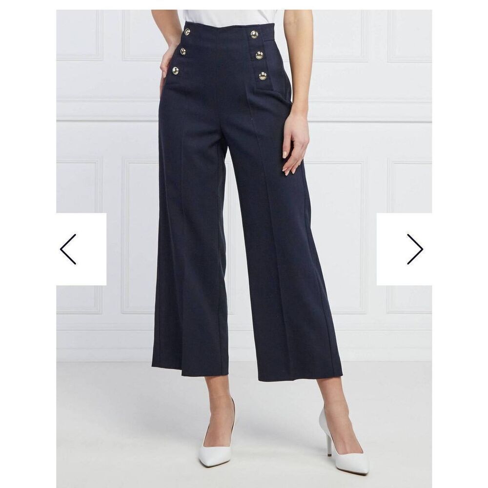 Marella Elisir High Rise Button Trousers Navy Blue Size 8